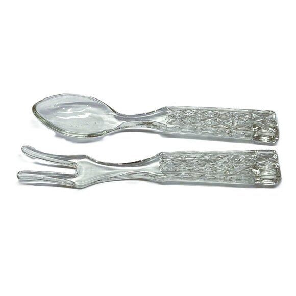 Vintage Anchor Hocking WEXFORD GLASS Fork and Spoon Salad Serving Set 9.75" - Picture 1 of 8